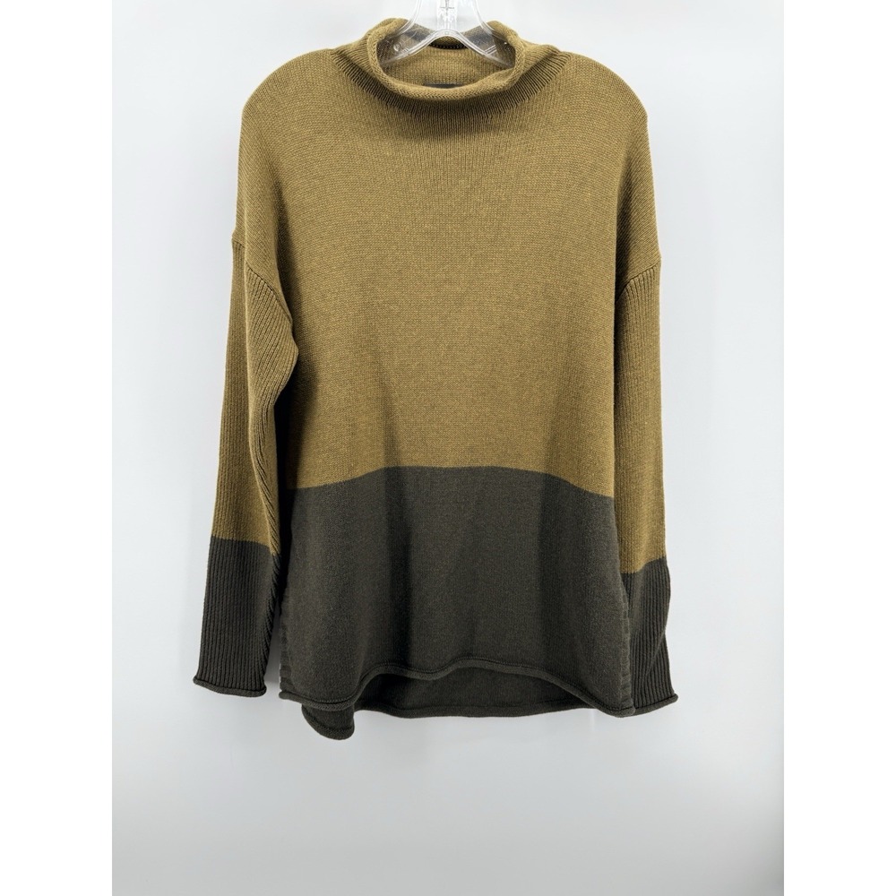 Tahari Size M Womens Green Sweater Mock Neck Cotton Blend Top New